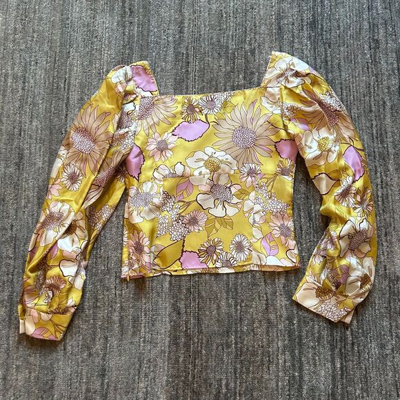 Sandro Paris Printed Silk Puff Sleeve Top,  Size 1 (equivalent of a small) - Picture 3 of 12